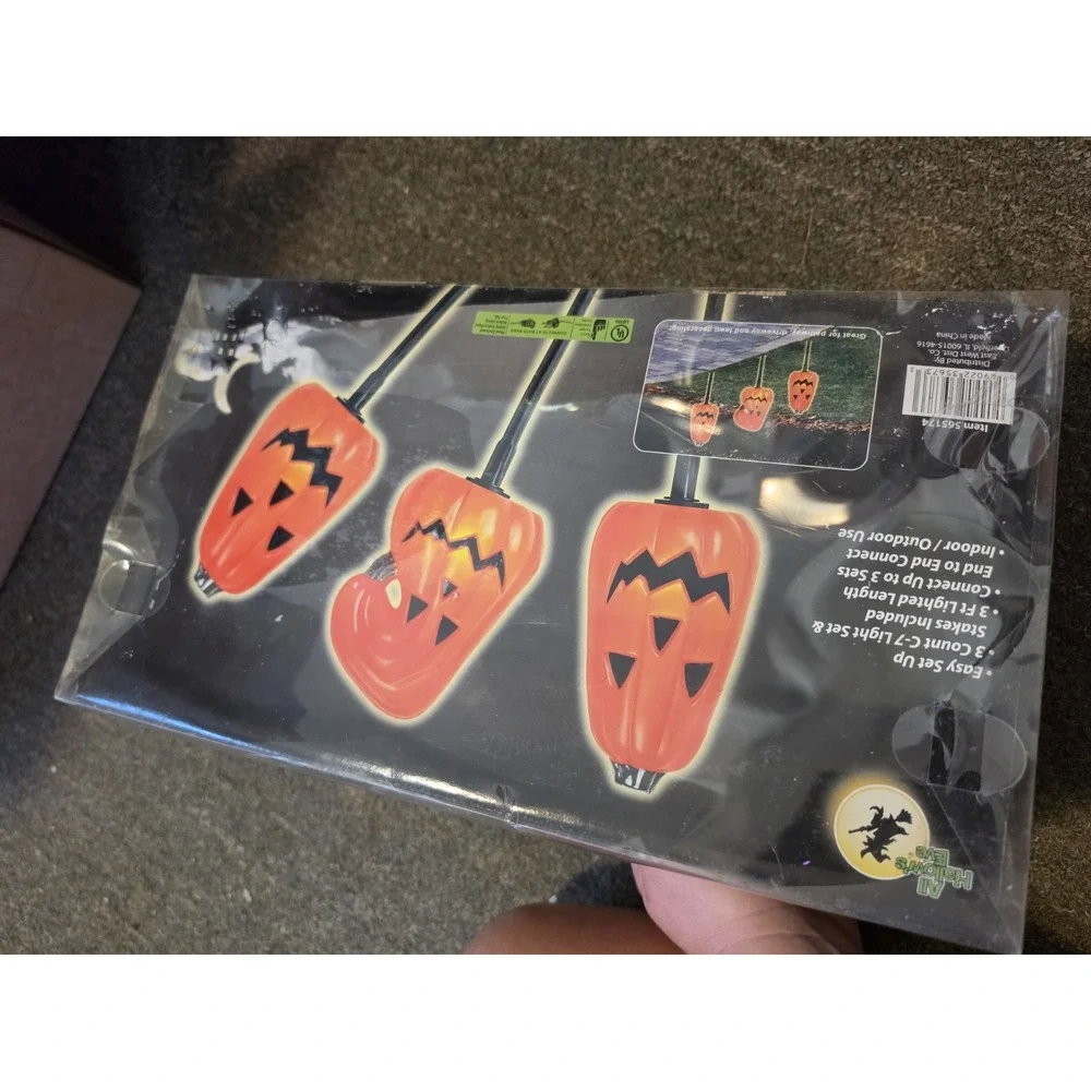 Nos Vtg PUMPKIN LIGHT-UP LAWN STAKE set Halloween Yard Decoration Outdoor Path